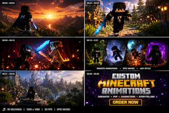 minecraft blockbench 3d animations, pvp characters, skins and cinematic scenes