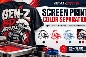 do screen print color separation and print ready artwork for apparel