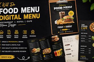 do food menu, digital menu, restaurant menu, hotel menu, flyer, branding design