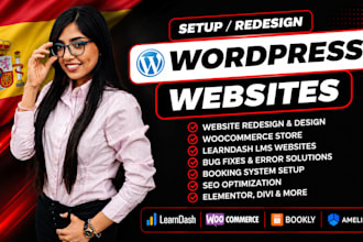 build wordpress learndash lms website redesign woocommerce do bookly amelia pro