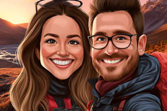 create professional caricatures for couples or wedding gift