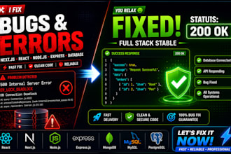 fix next js bug, react error, node js, express, and database issues
