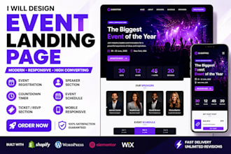 design event landing page wordpress website sales funnel one page website