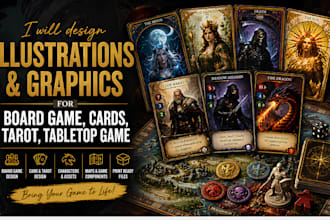 design board game illustrations, card game art, tarot cards and tabletop game