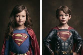 make a superhero caricature for a family or a business group