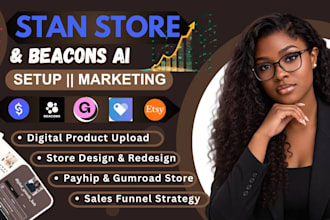 setup stan store, beacons ai, whop, kofi, stan store marketing, etsy, gumroad