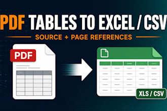 extract PDF tables to excel or CSV with source page references