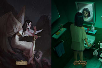 paint a cinematic dark fantasy scene illustration for books or games