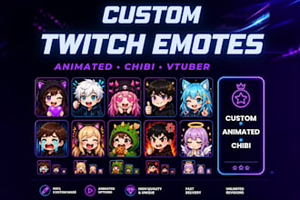 custom twitch emotes, animated emotes, chibi emotes chibi animated emotes vtuber
