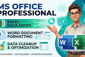 do ms excel data entry, ms word document formatting, and cleanup