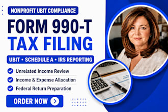 prepare nonprofit tax return, irs form 990 t and ubit filing