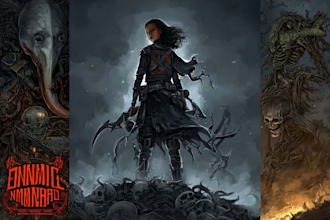 draw dark art illustration with engraving style