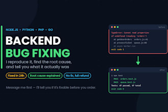 fix bugs and errors in your node js python go or php backend