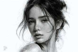 design a high quality charcoal pencil drawing portrait
