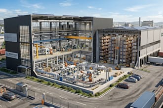 create realistic 3d warehouse industrial building and space planning design