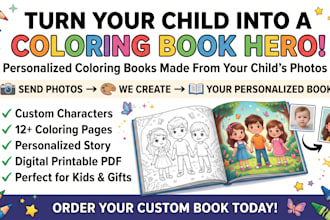 custom coloring book using your child as the main charater