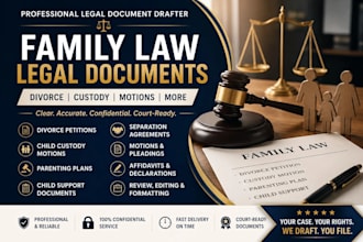 draft family law documents, divorce, child custody, petition, motion and drafts