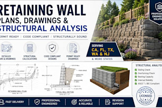 create retaining wall plans and structural analysis for ca fl tx wa nj