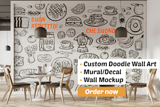 create custom doodle wall art for cafe, office, restaurant, etc