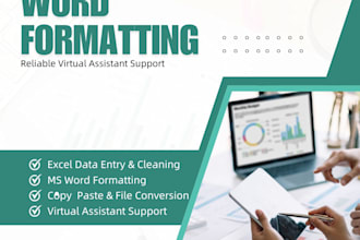 do excel data entry, word formatting and virtual assistant tasks