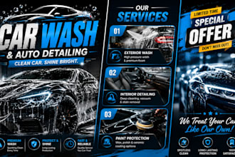 design professional car wash flyer, auto detailing poster