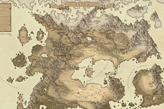 design a fantasy map, book map, novel map and litrpg map illustration
