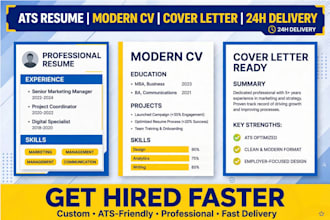 design ats resume, modern CV and cover letter in 24h