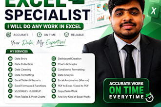 do exel data entry,cleaning,formatting,formulas,tables,analysis and reporting