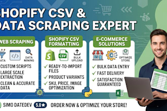 do web scraping data extraction and shopify csv product upload