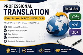 professionally translate english to pashto, urdu and dari