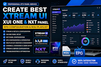create best xtream ui, xui one, nxt panel, epg configuration and m3u playlist