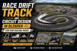 do race drift track and circuit design in blender for sim racing mods