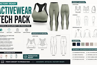 create an activewear tech pack for production and manufacturing