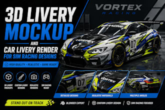 do 3d livery mockup and car livery render for sim racing designs