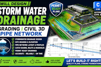 design storm water drainage, grading, civil 3d, pipe network