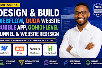 design webflow duda website build bubble app gohighlevel funnel website redesign
