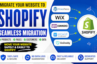 migrate wordpress wix woocommerce ecwid godaddy website to shopify migration