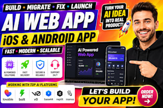build migrate fix ai web app ios android app lovable bolt v0 base44 manus expert