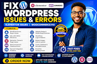fix wordpress issues, elementor issues, woocommerce fix