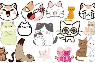 create cute cat digital stickers, kawaii stickers
