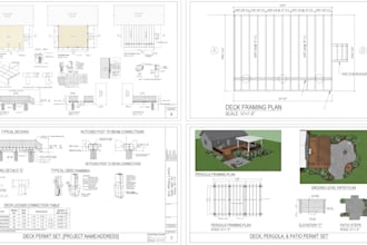 draw 2d deck plans pergola plans patio for permit set, architectural floor plan