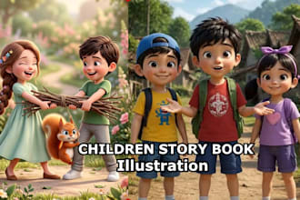 illustrate 3d children book, kid activity book, children book story picture book