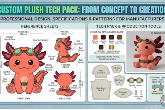 create custom plush reference sheet, plushie reference sheet, ych concept design