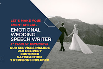 write unique, emotional and heart warming wedding speech for bride and groom