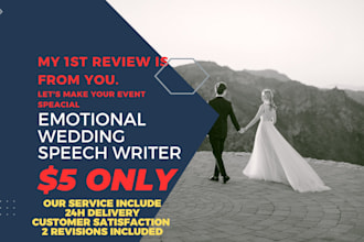 write unique, emotional and heart warming wedding speech for bride and groom