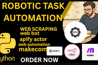 web scraping, web automation web bot,uipath apify actor,rpa bot,cheerio python
