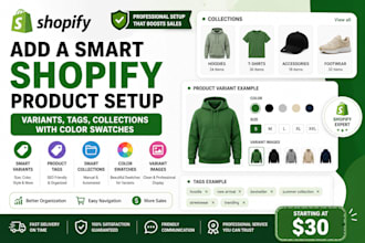 add a smart shopify product variants, tags collections with color swatches