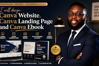 design canva website, canva landing page and canva ebook