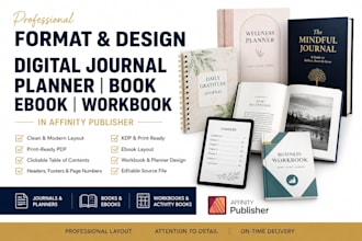 format digital journal planner book, ebook workbook design in affinity publisher