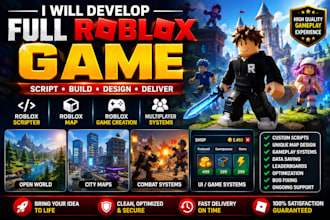 develop full roblox game, roblox scripter, roblox map, roblox game creation